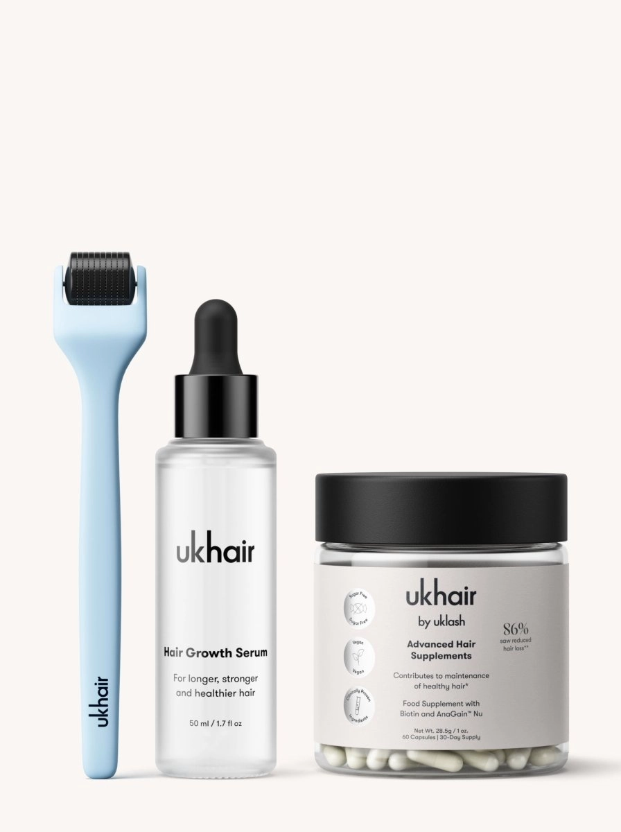 Hair Growth Serum + Advanced Hair Supplements + Advanced Scalp Dermaroller